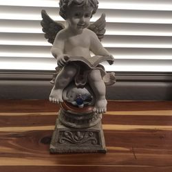 Garden Figure Resin Sculpture Glass Mirror Globe Cherub Angel Yard Garden Decor 