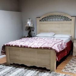 Queen Size Bedroom Set With 2 Night Stands Dresser With Mirror Chest Box Spring Matress Everything Including Firm Price  