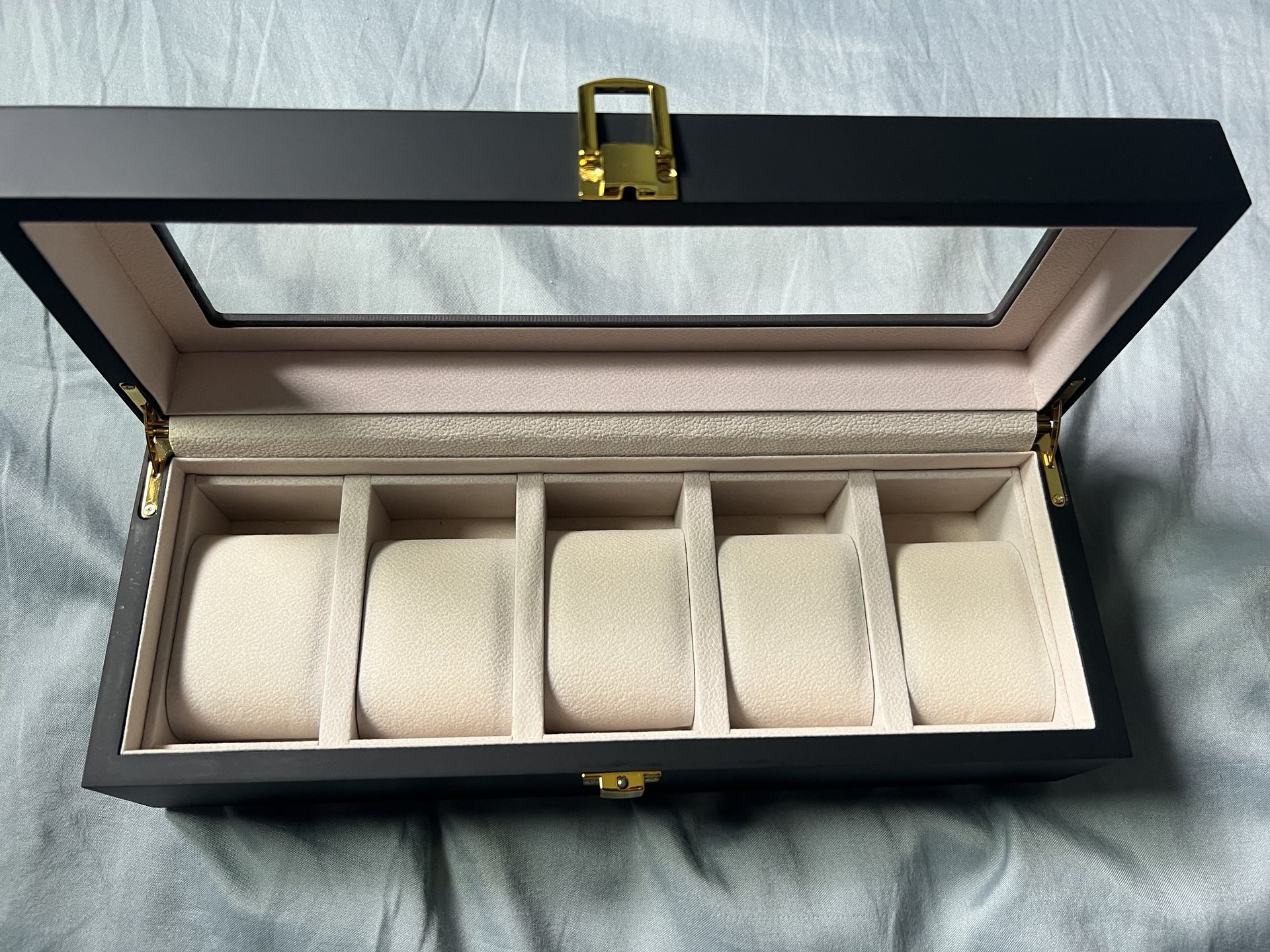 Brown Wooden 5 Slot Watch Case