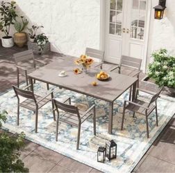 Vicllax Outdoor Patio Dining Chairs Set of 6, Stackable metal chairs with All-Weather Steel Metal Frame for Yard Deck Poolside Porch, Sandshell