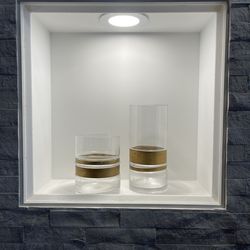 Glass Vases with Gold/Brass Metal Straps (2)