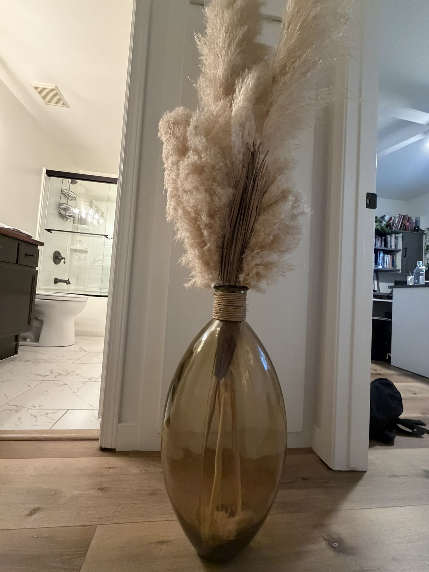 Pampas And Large Rattan Wrapped Vase