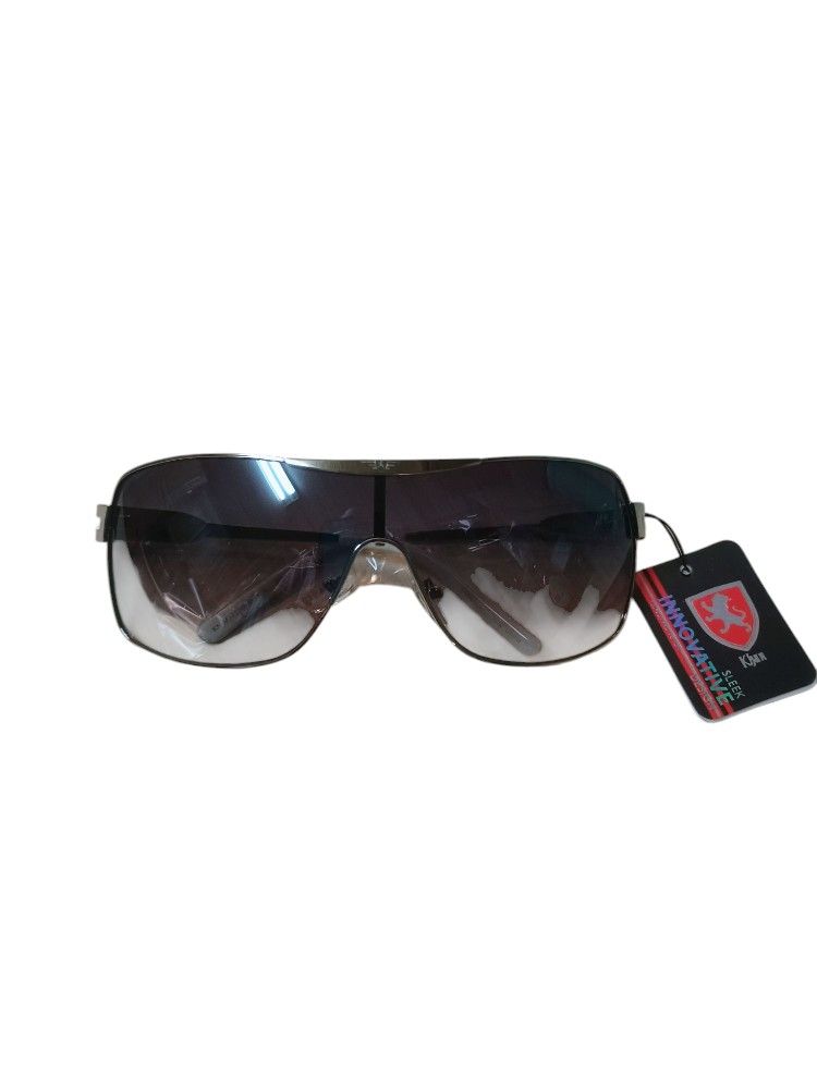 Unisex Khan Wrap Around One Piece Aviator Sunglasses White Silver