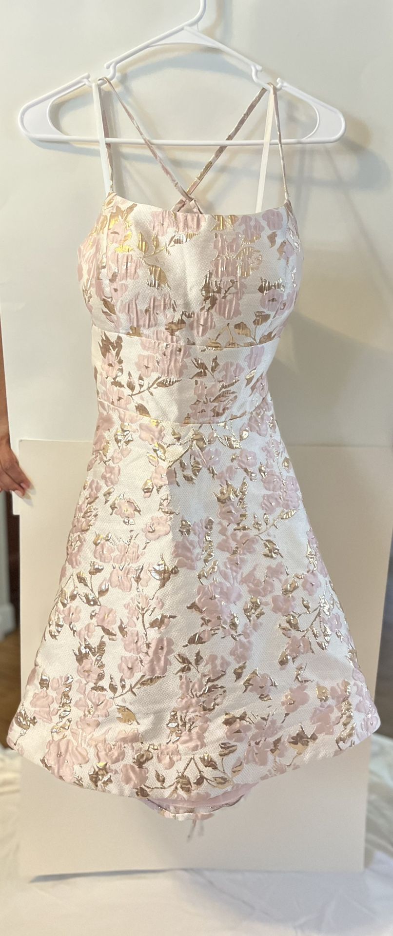 juniors lace up a line dress Beaded Strap Plunging Shimmery Lace A-line Wedding Dress Nude Pink