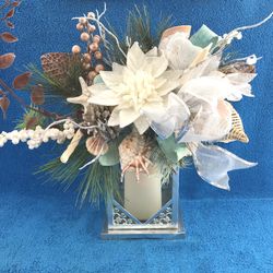 Christmas holiday lantern Beach nautical theme flickering battery operated candle.