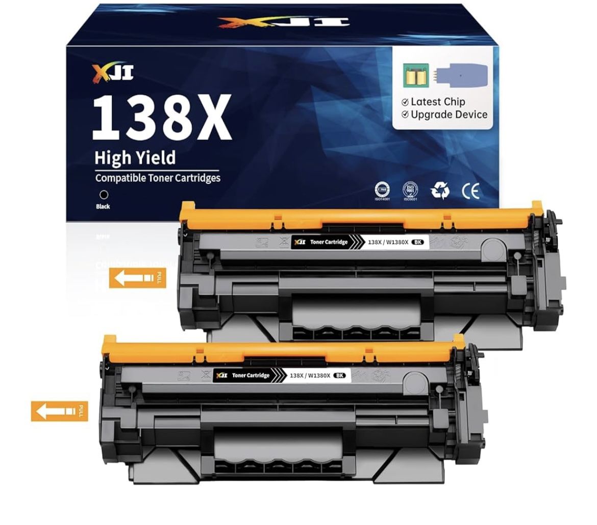 XJI 138X(with Chip) 2 Pack High Yield Compatible Toner Cartridges Replacement for HP 138 X A W1780X 138A W1380A Ink, for Laser Jet Pro 3001dn 001 dw M