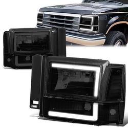 LA Zona Auto Parts 1991 to 1994 Ford Explorer Smoked DRL Headlights Luces Micas Calaveras Faros Focos Ahumados 