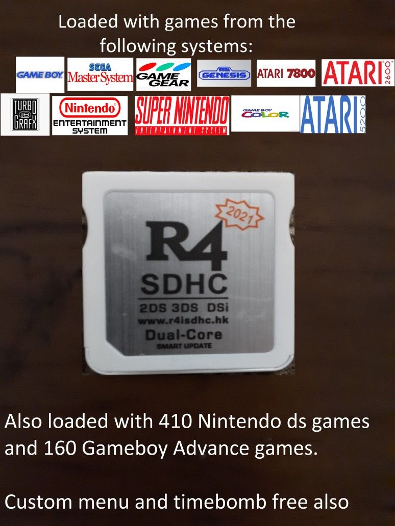 R4 Card with 4000+ retro games and 410 ds games and 160 gba games for