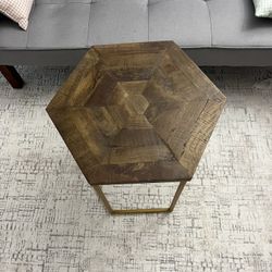 Hexagon Wood Coffee Table with Gold Metal Base