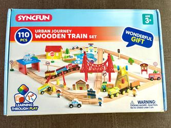 Syncfun 110-Piece Urban Journey Wooden Train Set