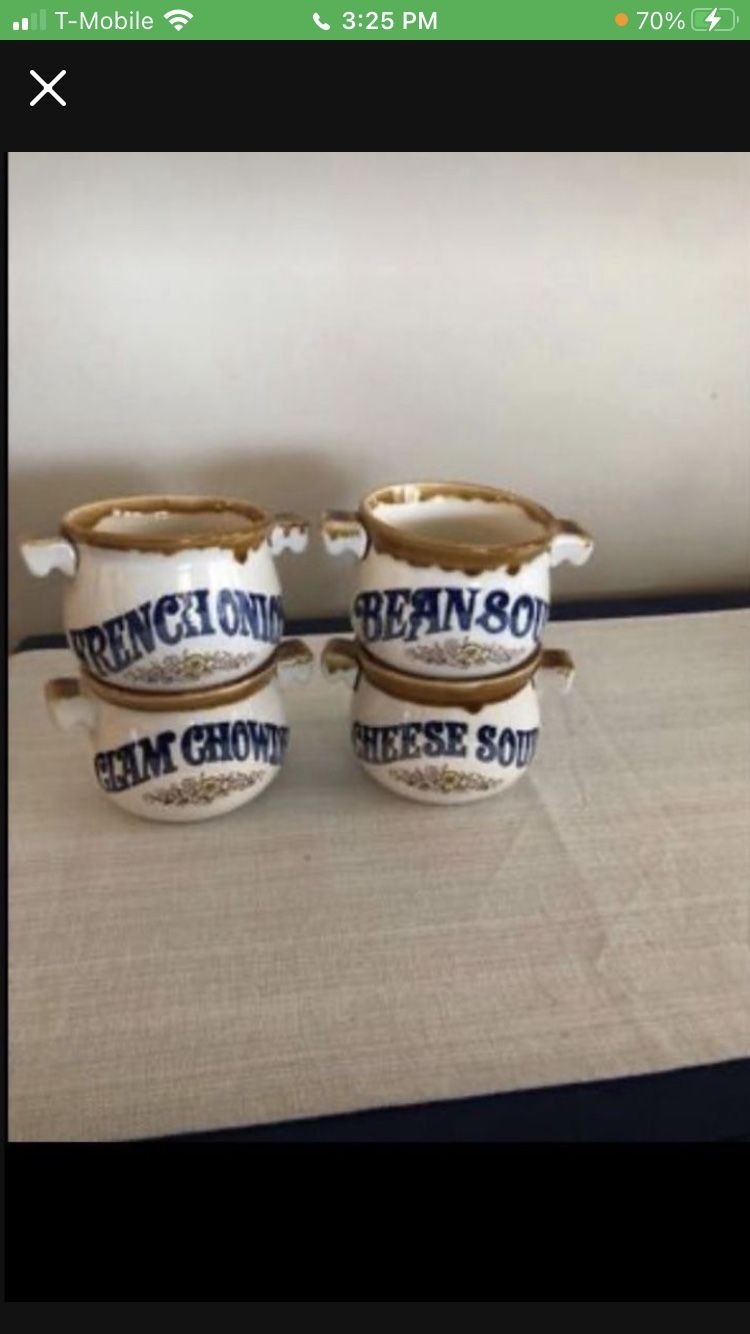 4 vintage soup bowls crocks