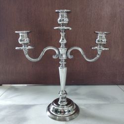 Silver Plate 3 Arm Candelabra Candle Holder 14” Tall Traditional Table Decor
