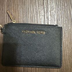 Michael Kors Black and Gold Zip Pouch Wallet Wristlet