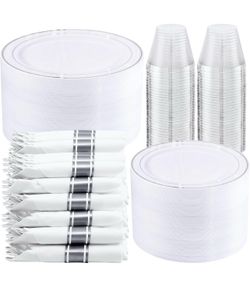 WELLIFE 350-Piece Silver Plastic Dinnerware Set
