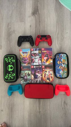 Switch games, PS 4 controllers, games cases