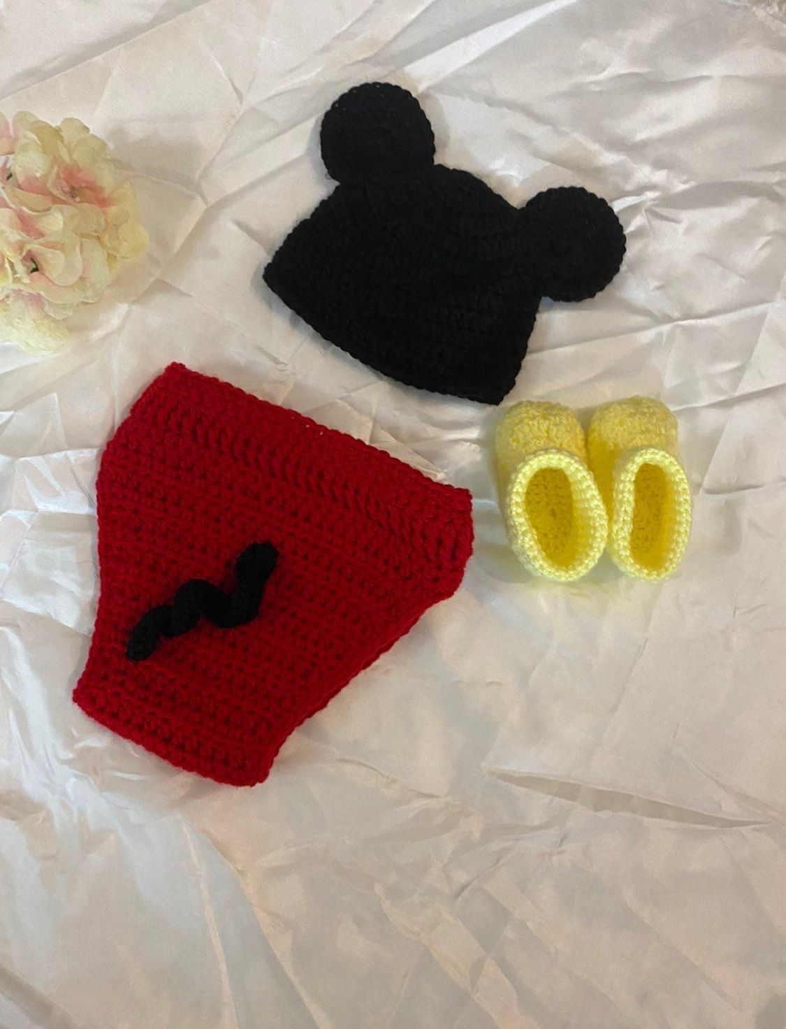 Handmade Crochet Mickey Mouse Baby Outfit – Newborn to 6 Months
