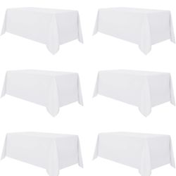 sancua 6 Pack White Tablecloth 90 x 156 Inch - Rectangle Table Cloth for 8 Feet Tables Stain and Wrinkle Resistant Washable Polyester Table Cover for 