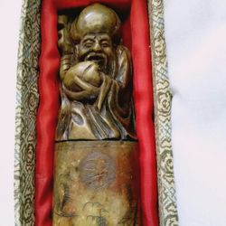 Antique Chinese Carved old man with peach stone stamp