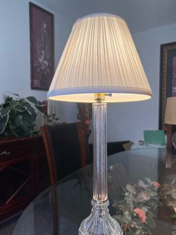 Vintage Fluted Glass Column Table Lamp with Pleated Shade