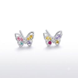 925 Sterling Silver Colorful CZ Butterfly Earrings Stud Jewelry