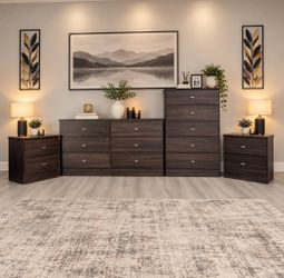 DRESSER, CHEST AND TWO NIGHSTANDS