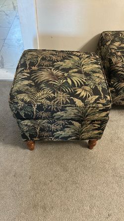 Tropical Print Upholstered Ottoman