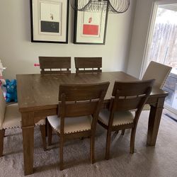 Wooden Table And Fabric Wooden Chairs