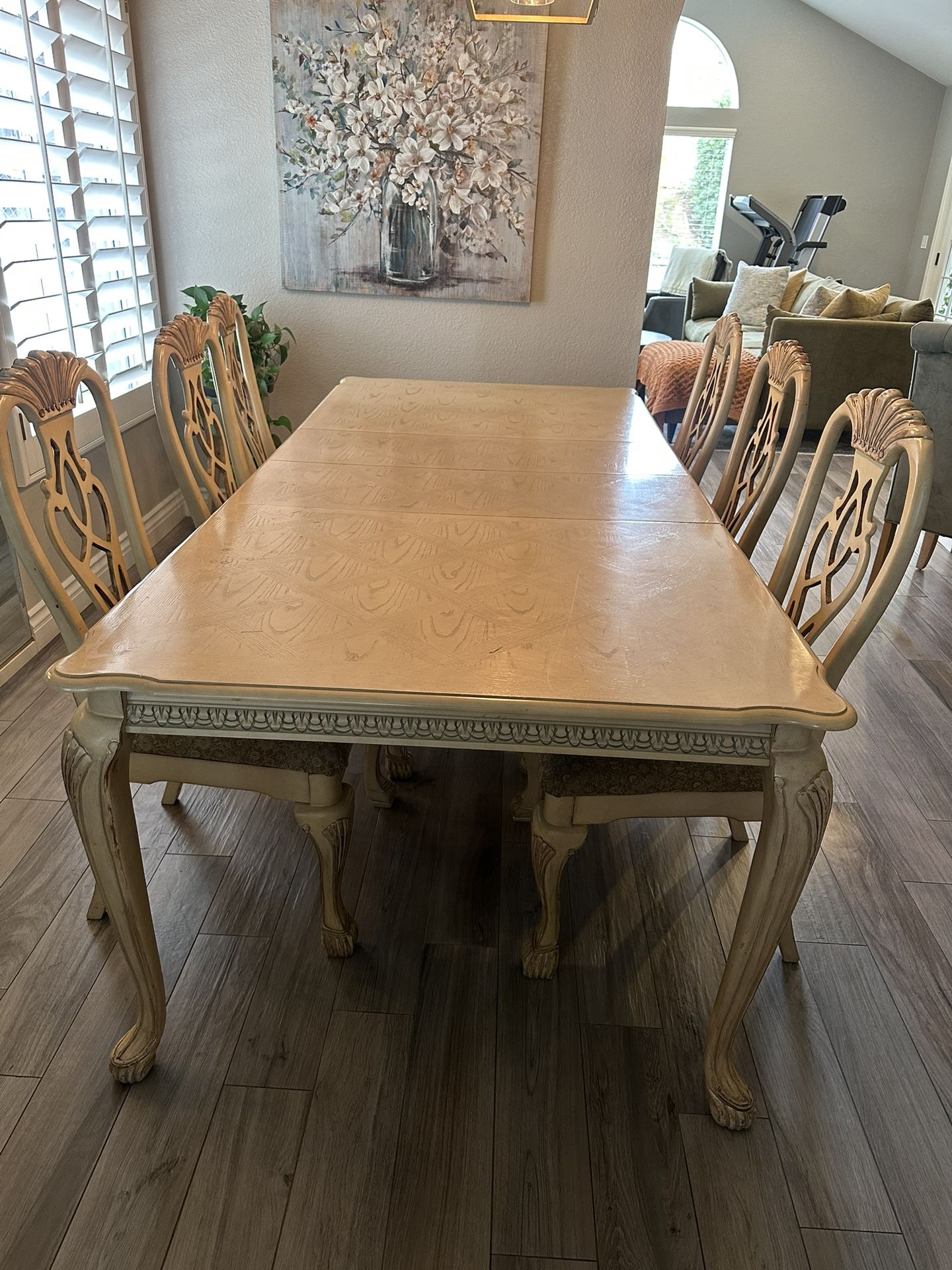 Dining room table with six chairs