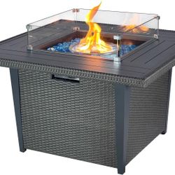 42'' Propane Aluminum w/ Rattan Fire Pit Dinning Table 50,000 BTU Outdoor Gas Fire Table
 GRY