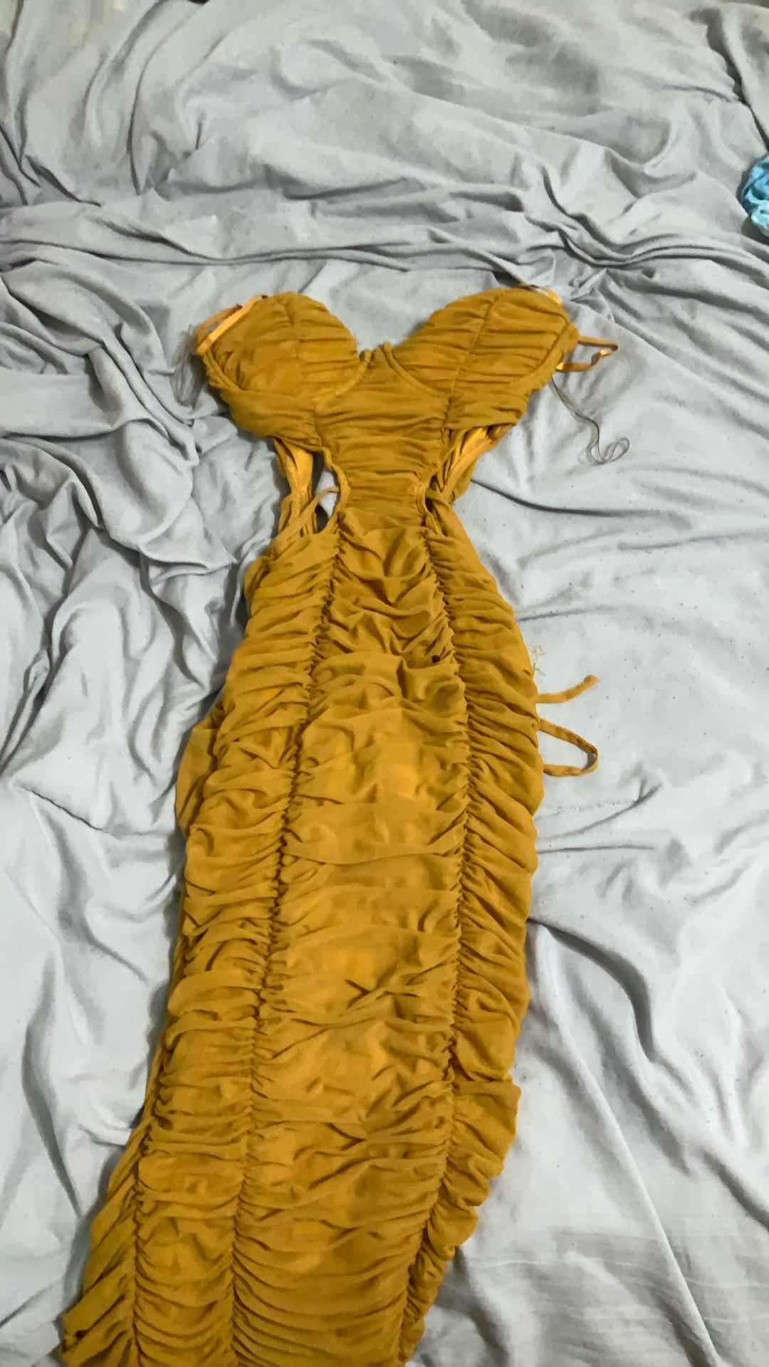 Sexy Knee Length Ruffled Yellow Mustard Dress