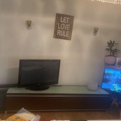 Nice Entertainment Center, Smoked Glass, Solid Wood Lots Of Storage