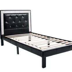Brand New White/Pink/Black Faux Leather Twin Platform Bedframe