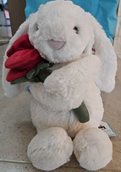 JellyCat Cream Bunny With A Rose - Zoe