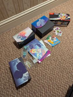Pokemon empty etbs stickers and dice