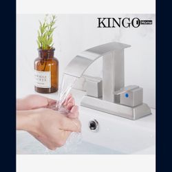 Brushed Nickel 3-Hole Bathroom Sink Faucet with Waterfall Design, Pop-up Drain, and Supply Lines F2 N $30