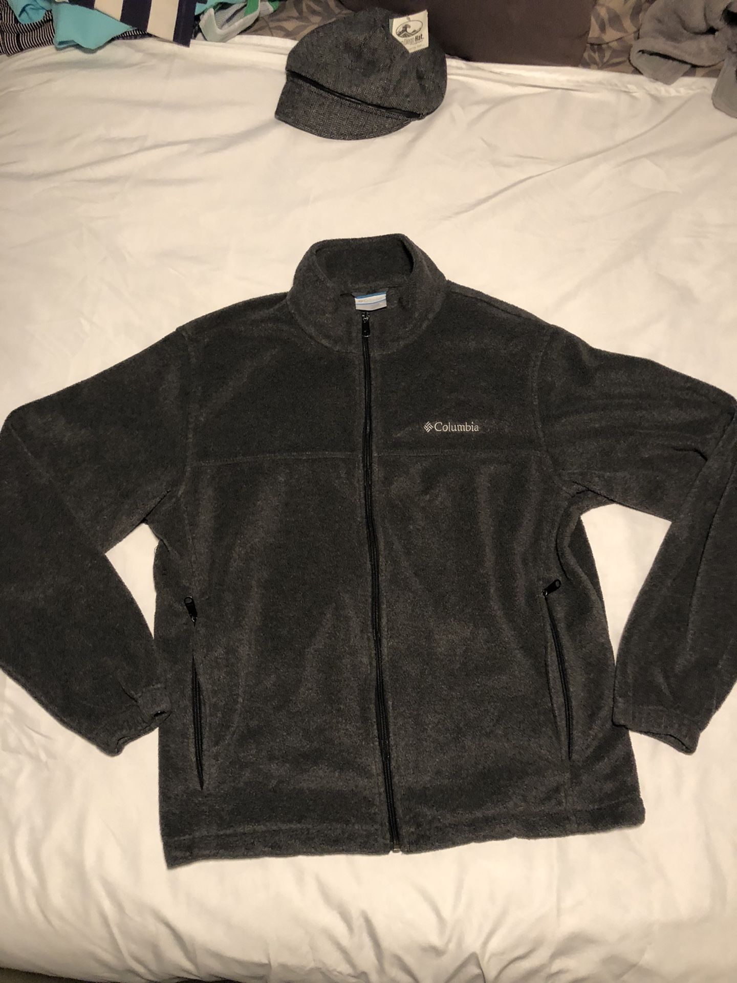 Mens XL Columbia Full Zip Fleece Jacket Gray 