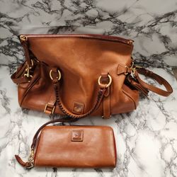 Dooney & Bourke Florentine Leather Satchel in Chestnut + Matching Zip Wallet