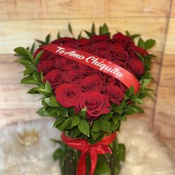 Rose heart stand arrangement For Valentines Day