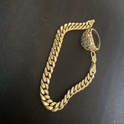 Set Ring And Bracelet 14k Men’s Ring size 9 1/2 And 10k Cuban Link Bracelet 
