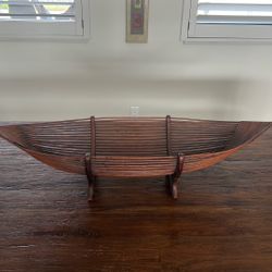 Wood Slatted Boat Centerpiece