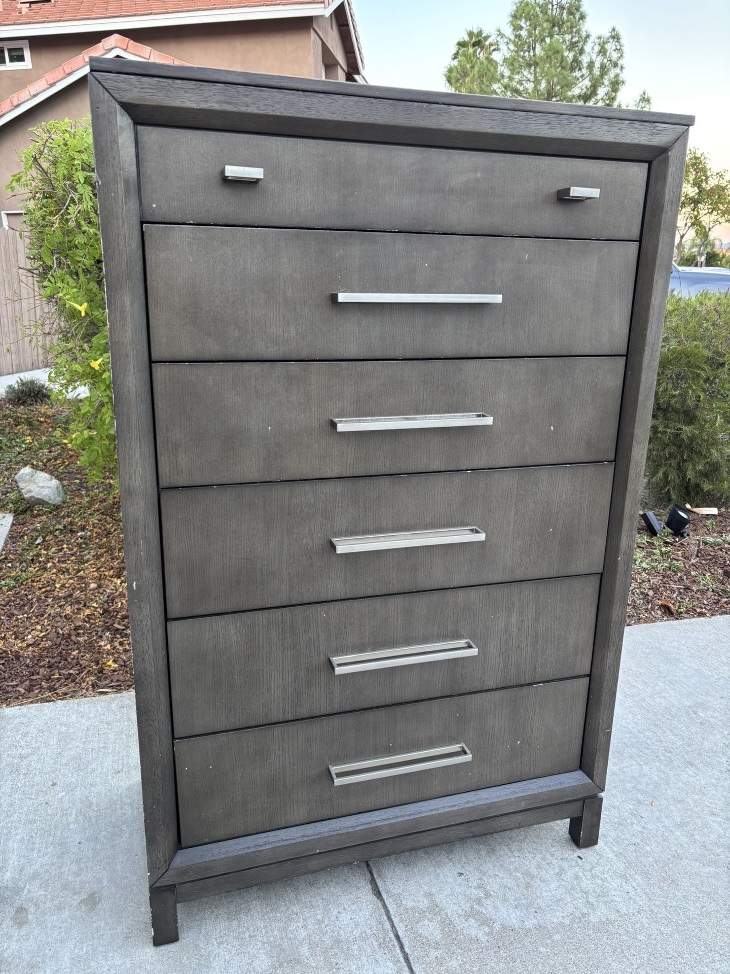 Gray Wood 6 Drawer Dresser Chest of Drawers Vanity Furniture Good Condition
