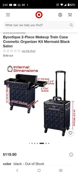 BYOOTIQUE ROLLING MAKEUP TRAIN CASE COSMETIC TROLLEY ORGANIZER MERMAID BLACK