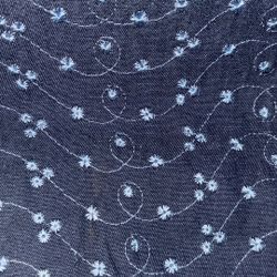 Beautiful Blue Denim Fabric with Light Blue Embroidered Flowers 50”x56”