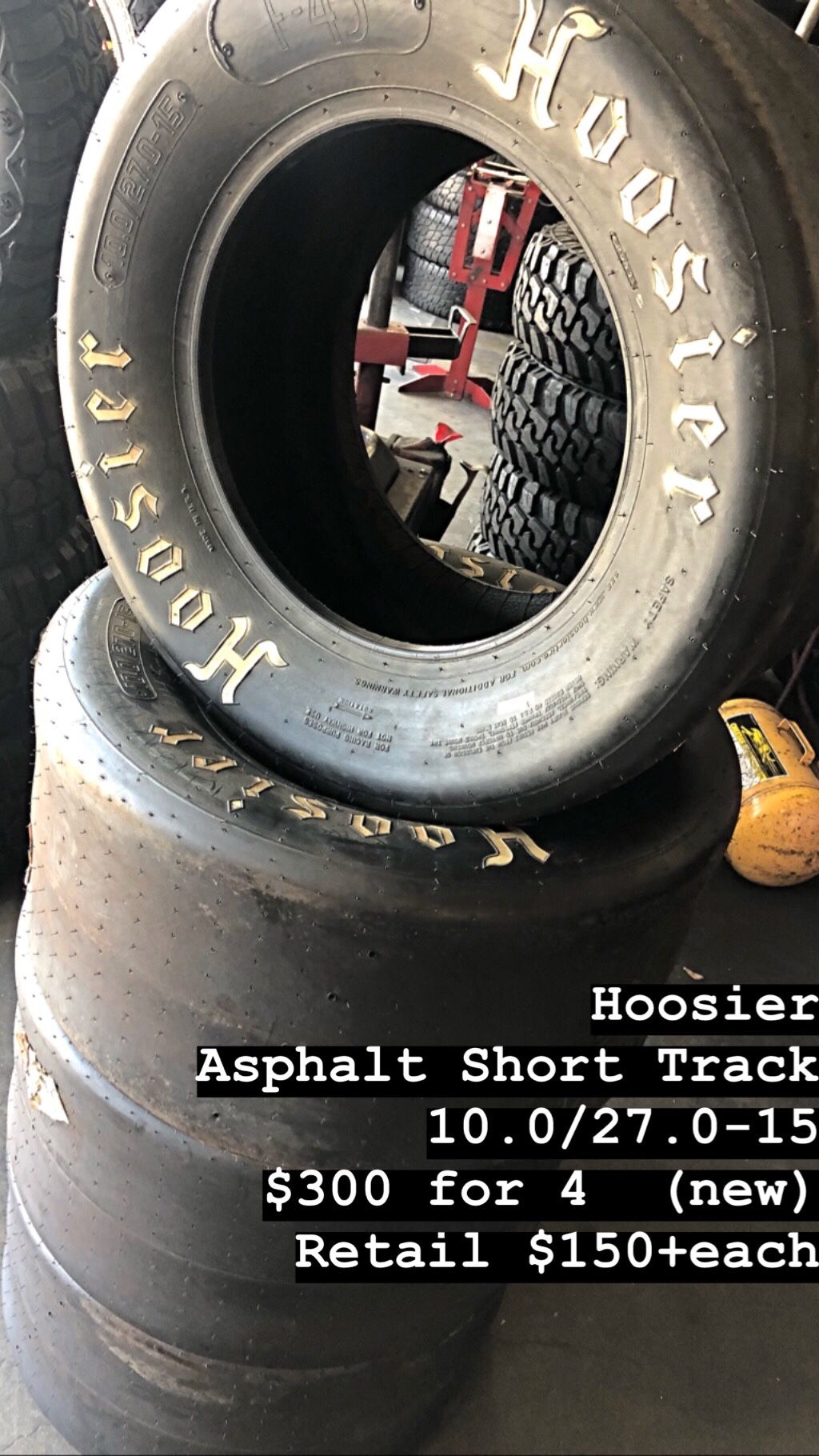 Hoosier Asphalt Short Track 10.0/27.0-15 (4 for $300)