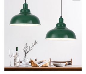 Green Pendant Light, Modern Pendant Light, 11.4in Farmhouse Pendant Lights Kitchen Island 2 Pack, Adjustable Height, Industrial Pendnat Lighting for D