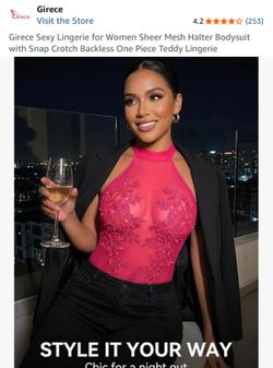 Girece Sexy Lingerie for Women Sheer Mesh Halter Bodysuit with Snap Crotch Backless One Piece Teddy Lingerie