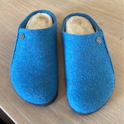 Blue Wool Birkenstock Slippers 