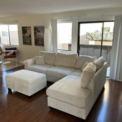 New 106x76 Corduroy Sectional Couch With Storage Ottoman 