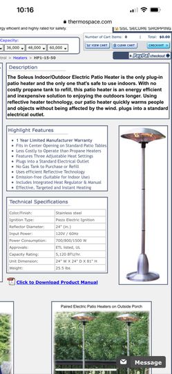 Soleus Air HP1-15-50 DB Floor Halogen Patio Heater for Sale in El Monte, CA  - OfferUp