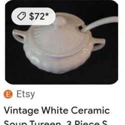 Vintage Ceramic 3 Piece Soup Tureen 